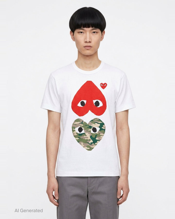 Double Heart Short Sleeve Tee | Comme des Garçons PLAY | Club21 - front