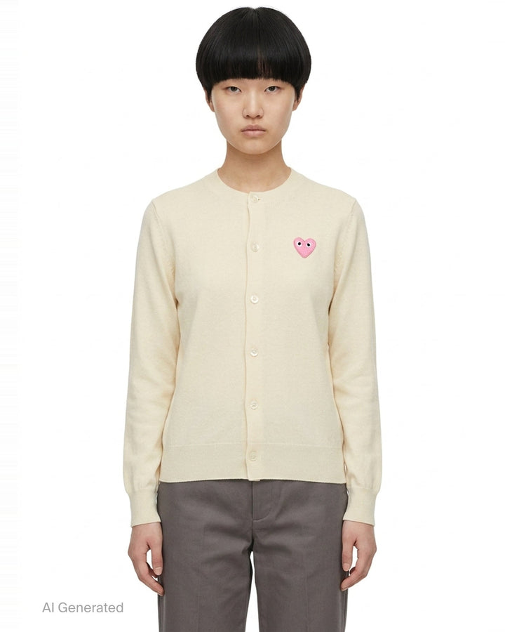 Pink Emblem Round Neck Cardigan | Comme des Garçons PLAY | Club21 - front