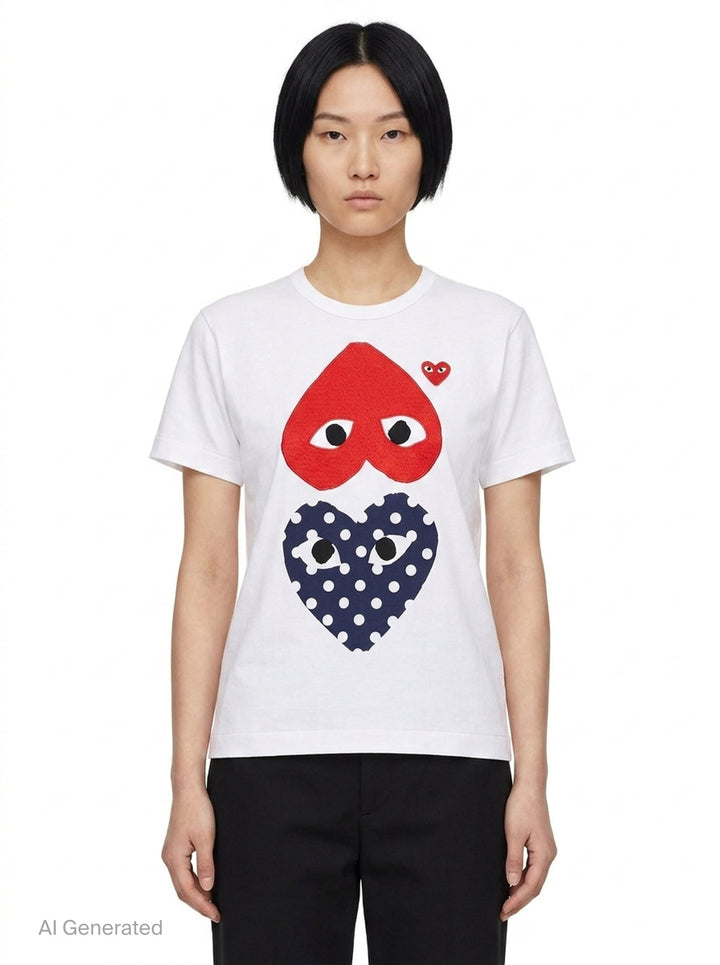 Polka Dot Double Heart Tee | Comme des Garçons PLAY | Club21 - front