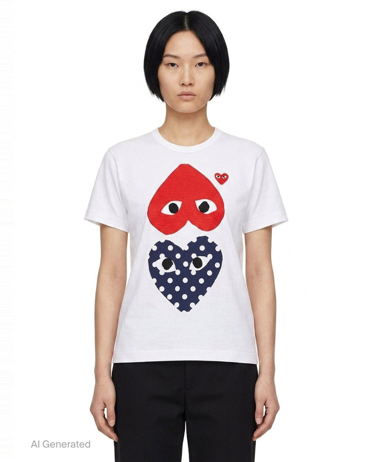 Polka Dot Double Heart Tee | Comme des Garçons PLAY | Club21 - front