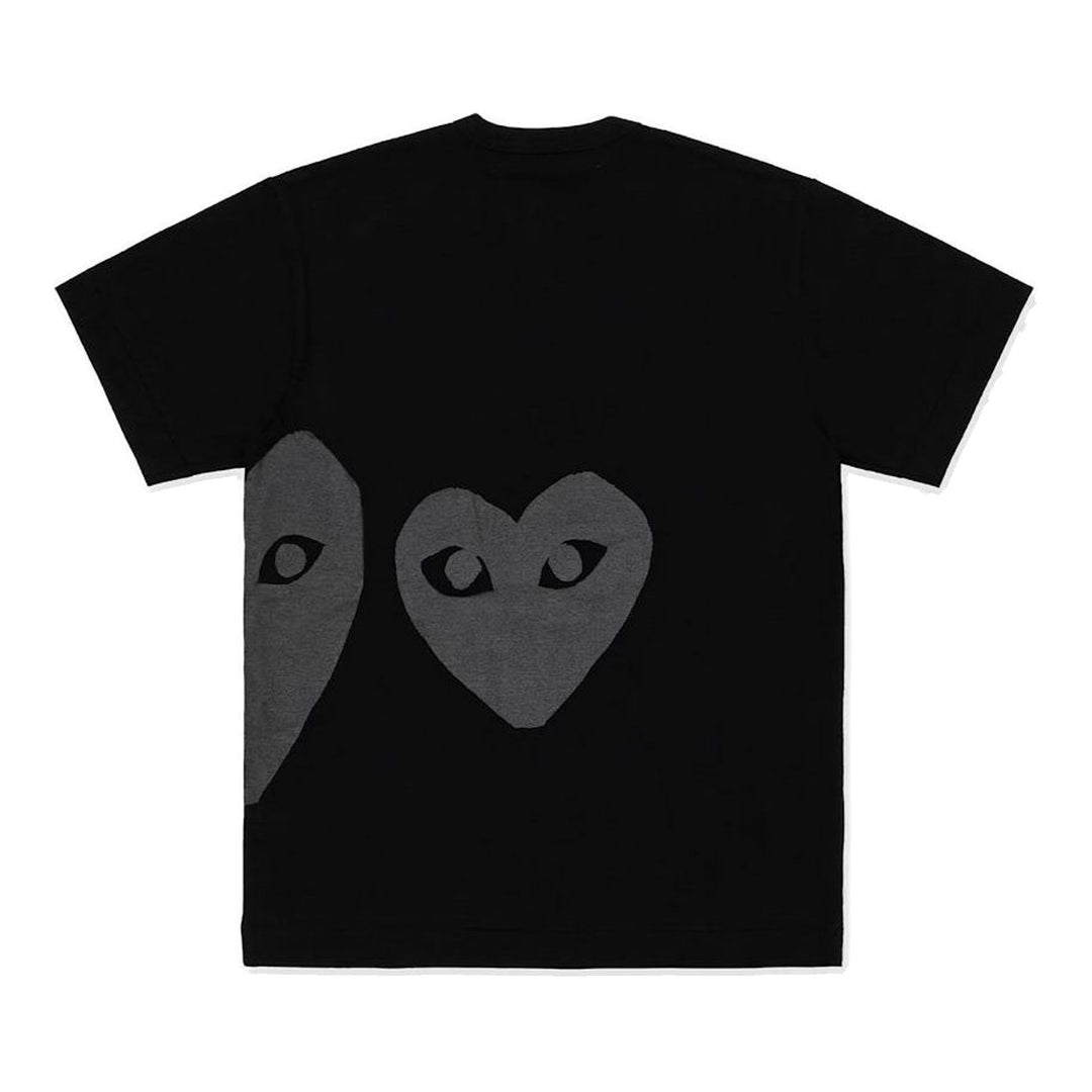 Comme des Garçons PLAY Reverse Heart Graphic Tee in black with tonal spade heart print and logo detail on chest - packshot