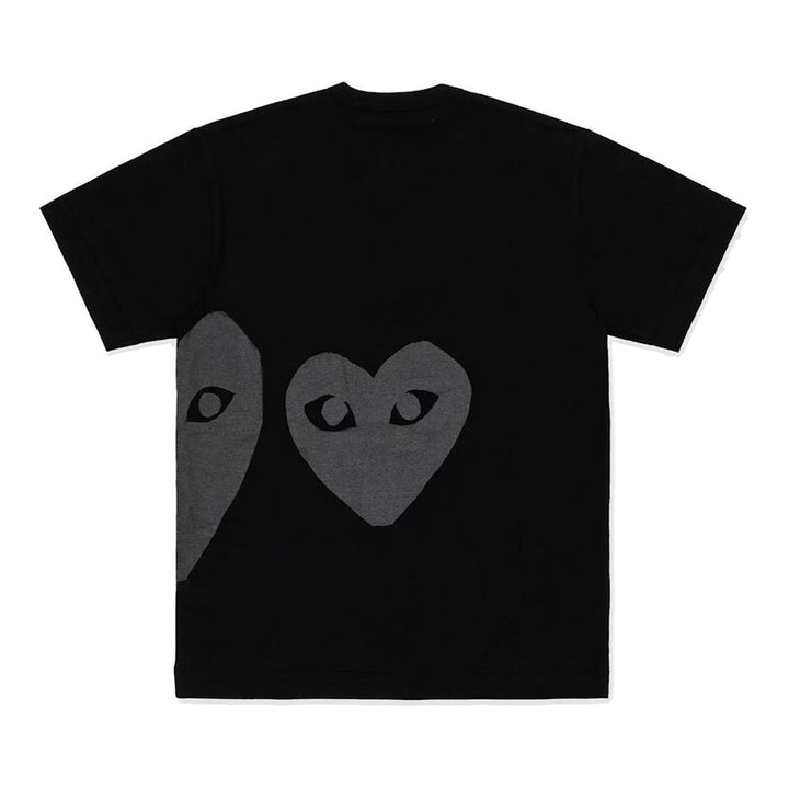 Comme des Garçons PLAY Reverse Heart Graphic Tee in black with tonal spade heart print and logo detail on chest - packshot