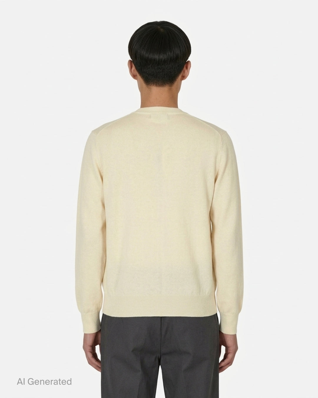 Comme des Garçons PLAY camel round neck cardigan with pink embroidered heart emblem and pearlescent buttons, front view - back