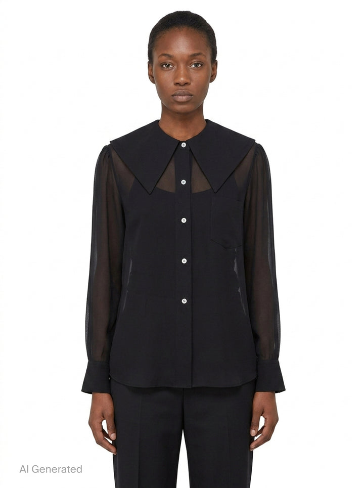 Sheer Blouse With Oversized Collar | Comme des Garçons | Club21 - front
