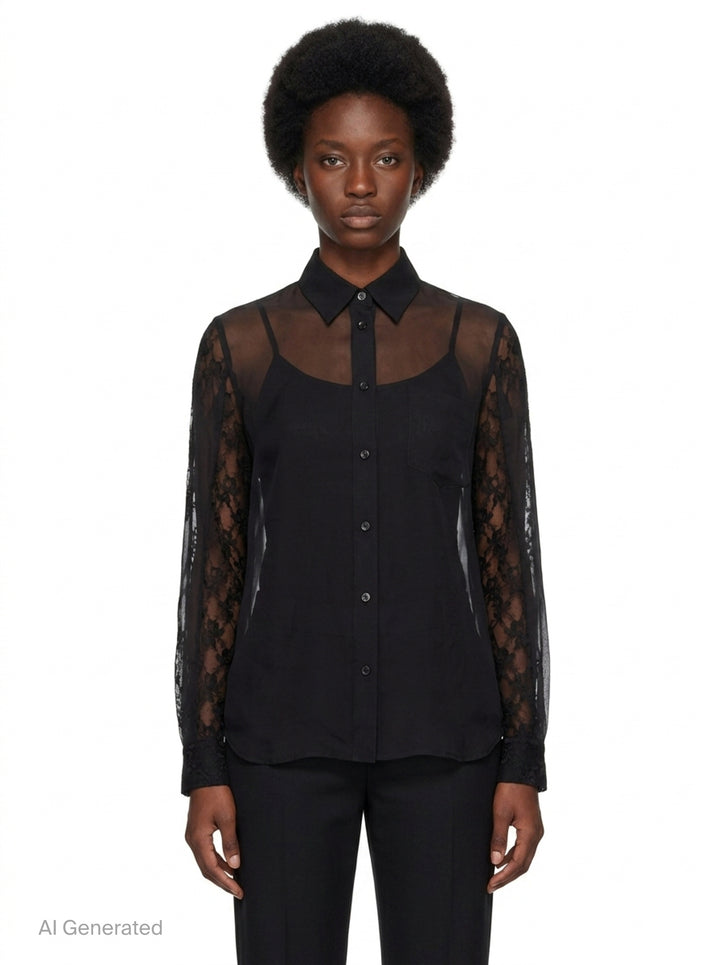 Sheer Lace Panel Blouse | Comme des Garçons | Club21 - front