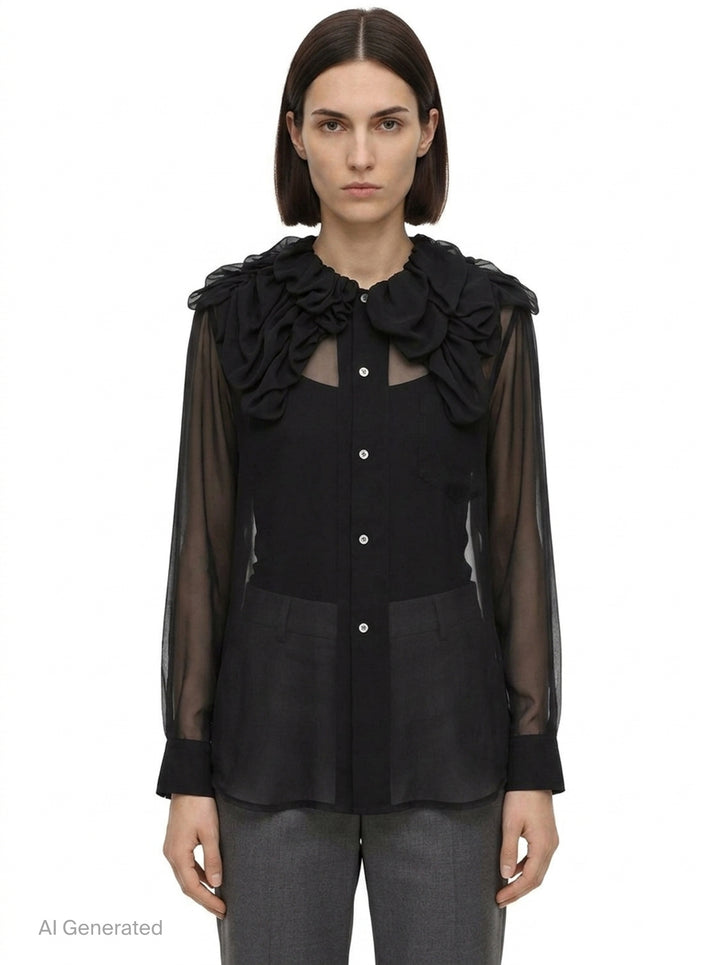 Sheer Ruffle Collar Blouse | Comme des Garçons | Club21 - front