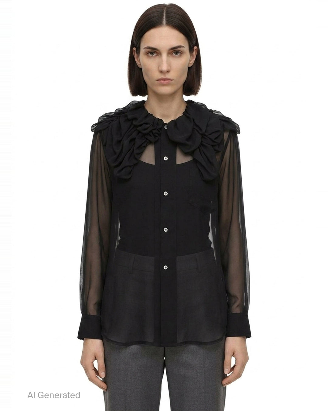 Sheer Ruffle Collar Blouse | Comme des Garçons | Club21 - front