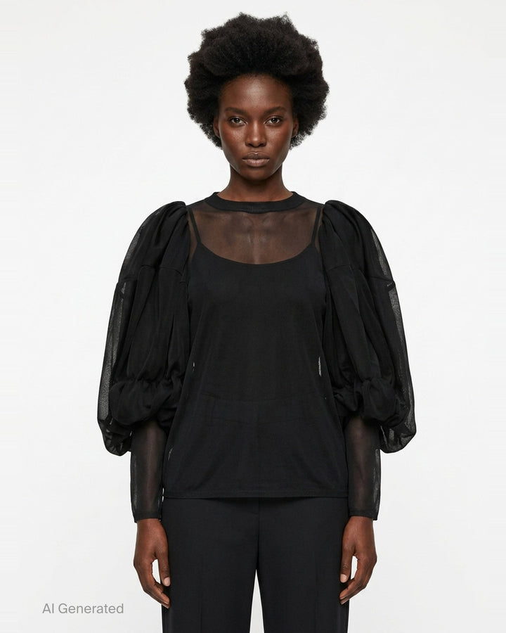 Sheer Translucent Puff Sleeve Top | Comme des Garçons | Club21 - front