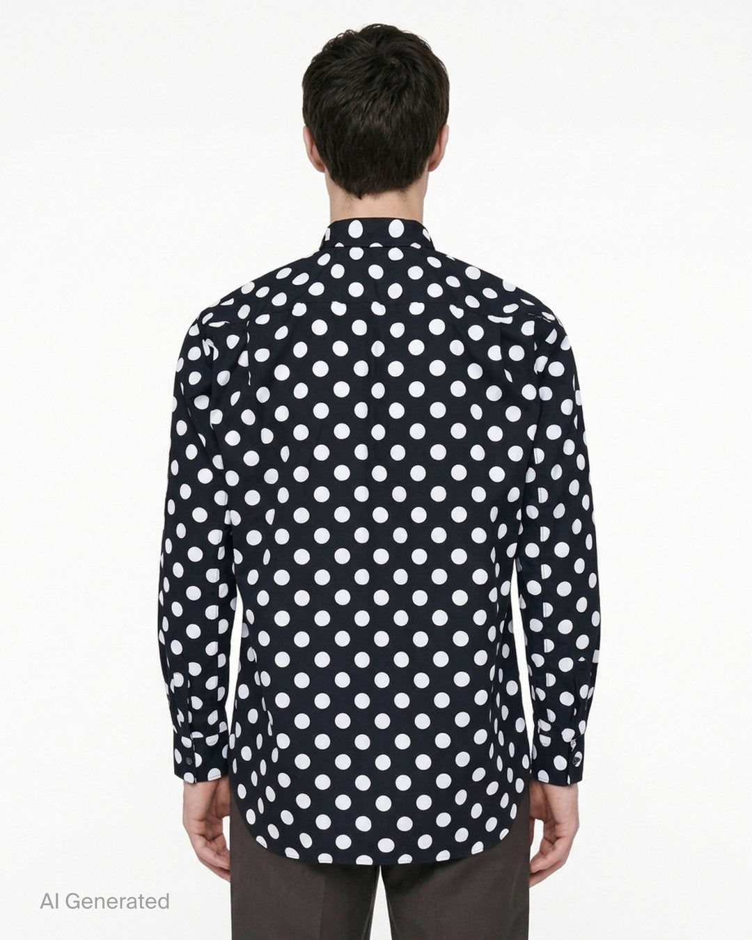 Comme des Garçons Shirt black and white polka dot long-sleeve button-up shirt with oversized white patchwork panels on the front - back