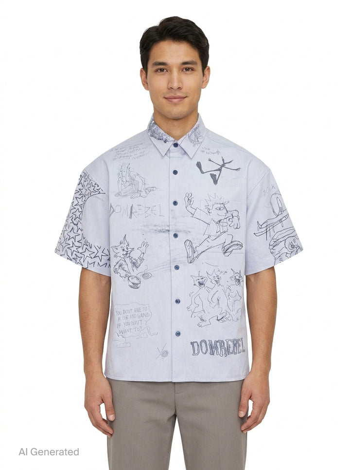 Graffiti Print Short Sleeve Shirt | Domrebel | Club21 - front