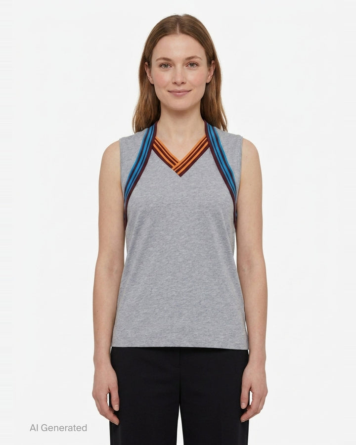 Contrast Stripe Heart Neck Tank | Dries Van Noten | Club21 - front