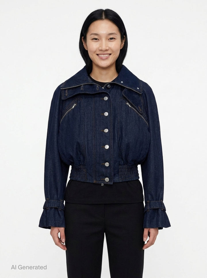 Cropped Denim Bomber Jacket | Dries Van Noten | Club21 - front