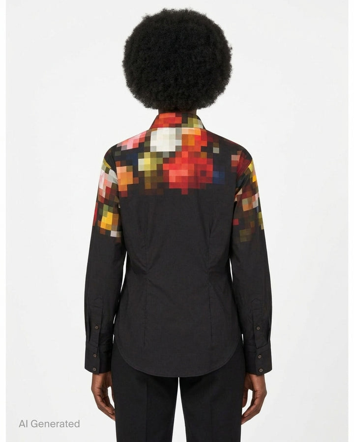 Dries Van Noten white long-sleeve blouse with ornate gold beaded and embroidered cuffs, front view on a ghost mannequin - back