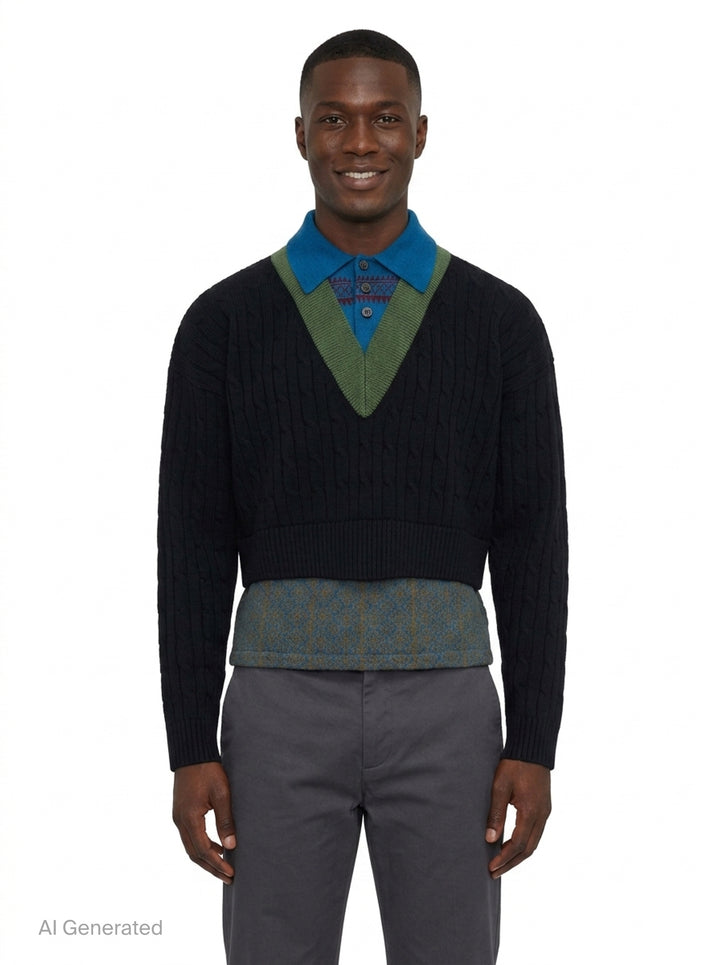 Layered V-Neck Cable Sweater | Dries Van Noten | Club21 - front