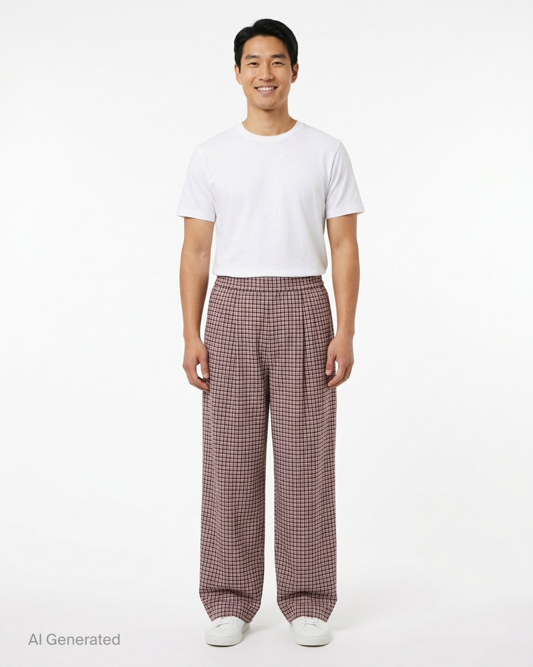 Dries Van Noten loose fit draped front pyjama pants in red, navy and white check plaid with elasticated drawstring waist and wide-leg silhouette - front