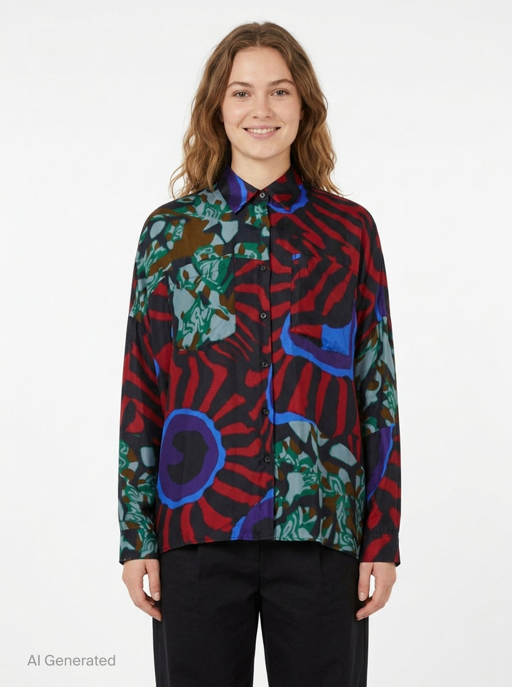 Oversized Cocoon Print Shirt | Dries Van Noten | Club21 - front