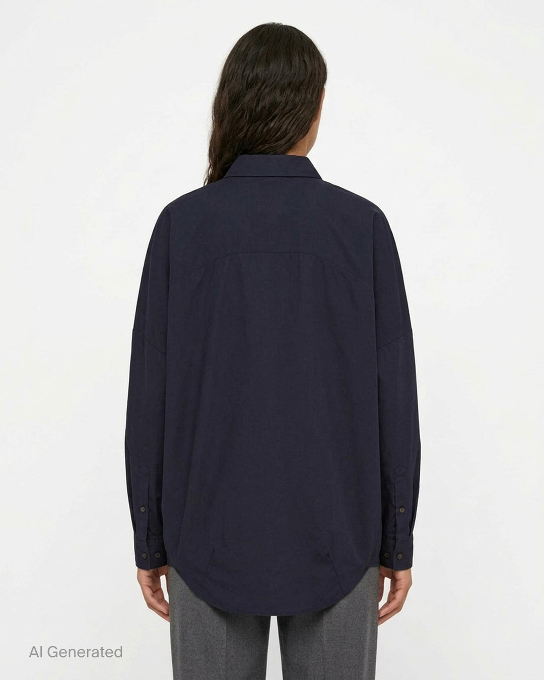 Dries Van Noten oversized cocoon shirt in olive green with pointed collar, dropped shoulders, long voluminous sleeves and button-front closure - back