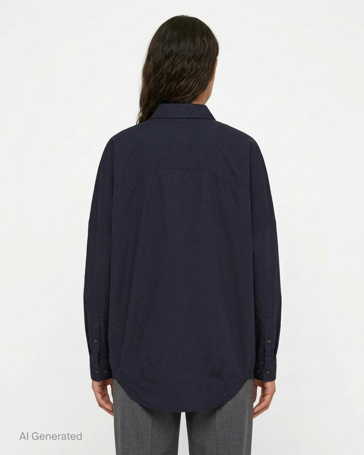 Dries Van Noten oversized cocoon shirt in olive green with pointed collar, dropped shoulders, long voluminous sleeves and button-front closure - back