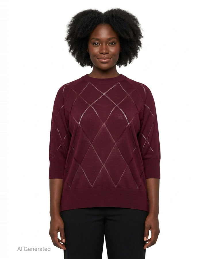 Short Sleeve Argyle Knit Sweater | Dries Van Noten | Club21 - front