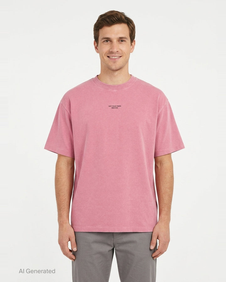 Drôle de Monsieur Classic Slogan Tee in washed pink with 'Not From Paris, Madame' chest print and relaxed oversized fit - front