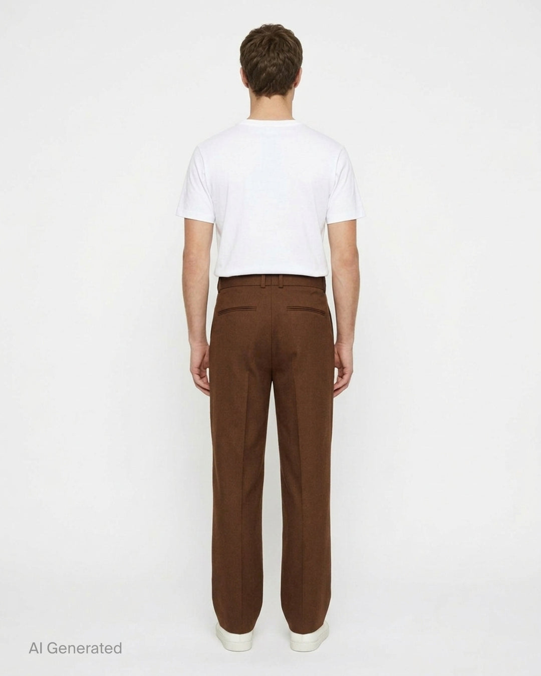 Drôle de Monsieur brown wool twill golfer pants with pleated front, high waistband and straight leg, shown front view - back