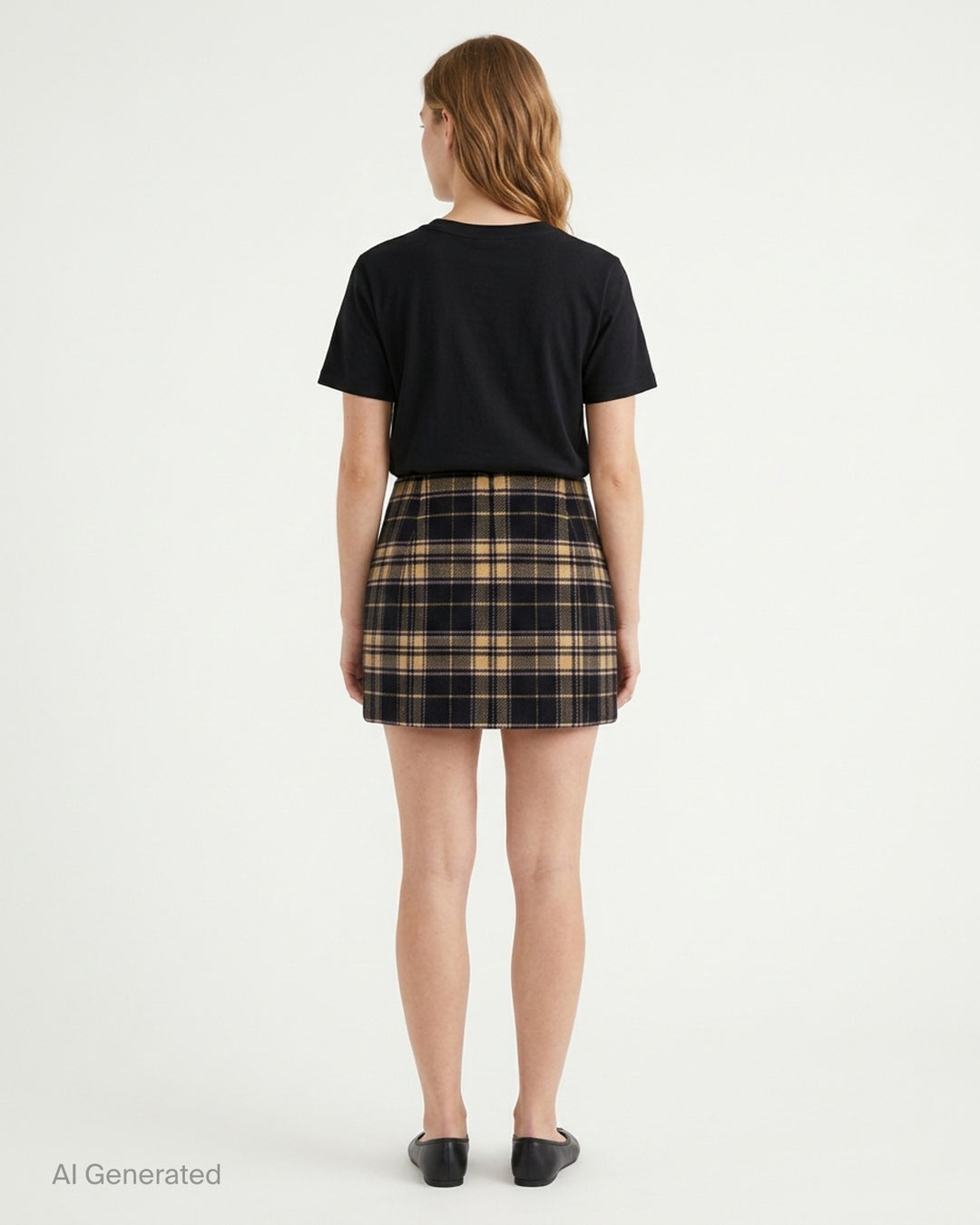 Duran Lantink padded tartan mini skirt in a black, mustard, and olive check pattern, shown flat against a white background - back