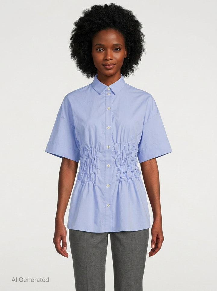 Shirring Detail Short Sleeve Shirt | Enfold | Club21 - front
