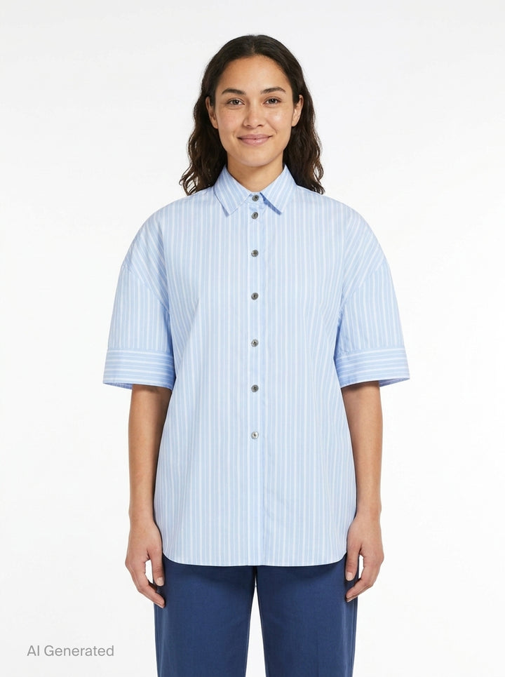 Striped 3D Short Sleeve Shirt | Enfold | Club21 - front