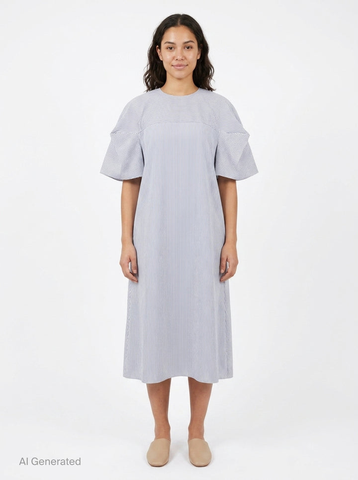 Striped Ruffle Sleeve Box Dress | Enfold | Club21 - front