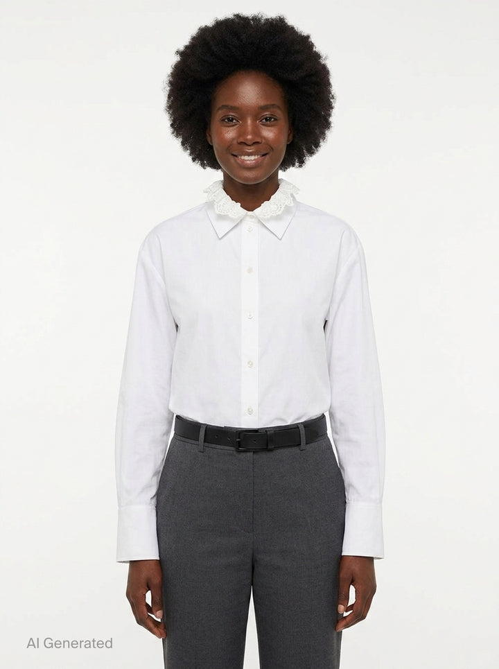 Cotton Poplin Long Sleeve Shirt | Erdem | Club21 - front