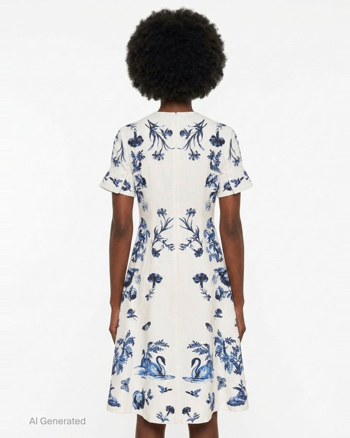 Floral Cotton Faille Short Sleeve Dress | Erdem | Club21 - back