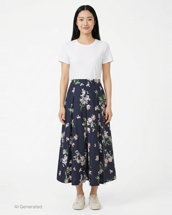 Floral Cotton Midi Pleated Skirt | Erdem | Club21 - front