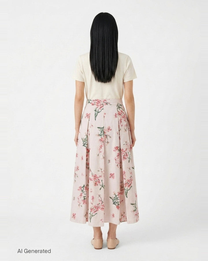 Floral Cotton Midi Pleated Skirt | Erdem | Club21 - back