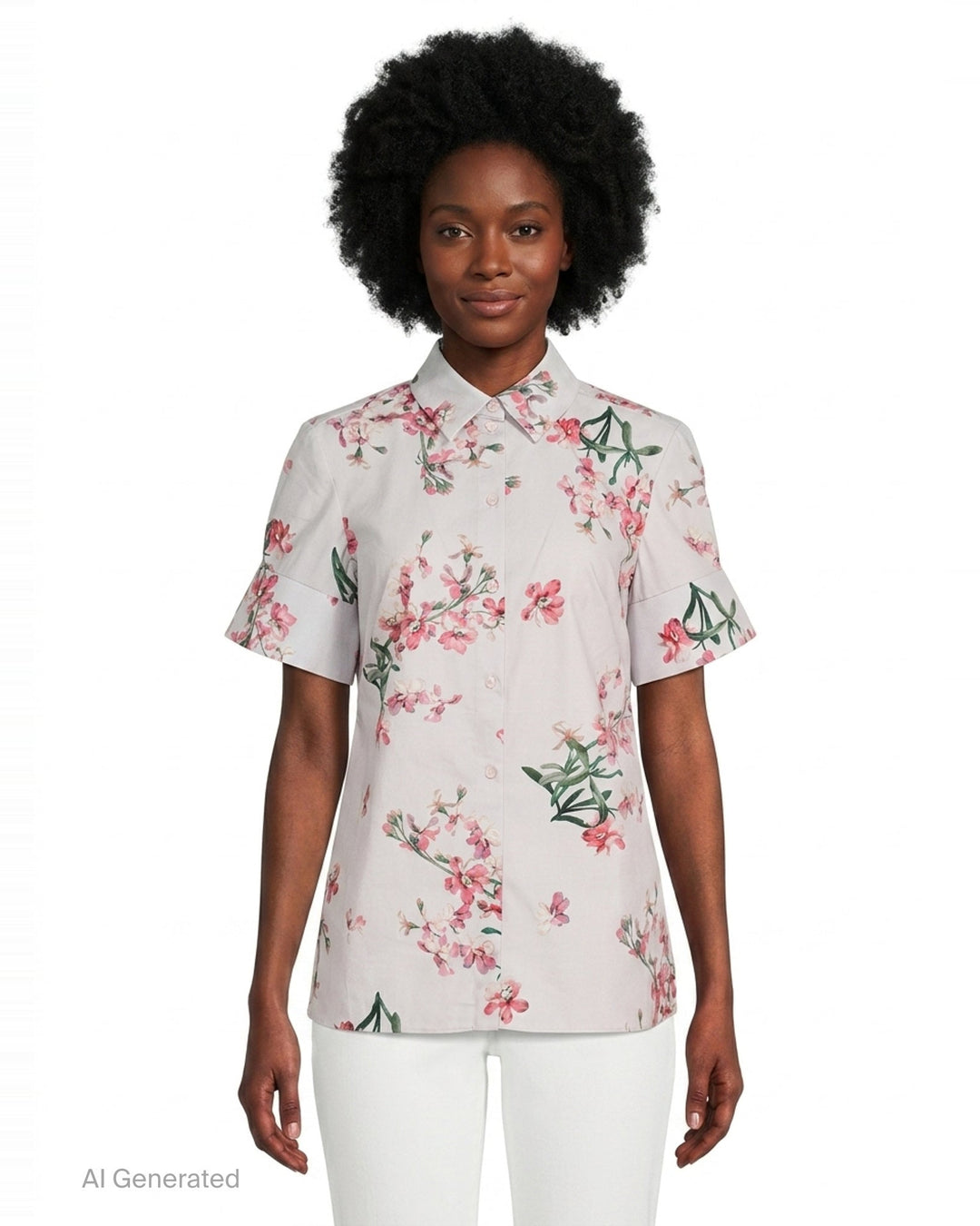 Floral Cotton Short Sleeve Shirt | Erdem | Club21 - front