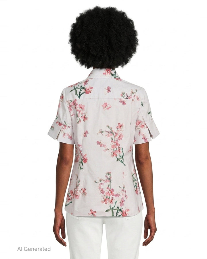 Floral Cotton Short Sleeve Shirt | Erdem | Club21 - back