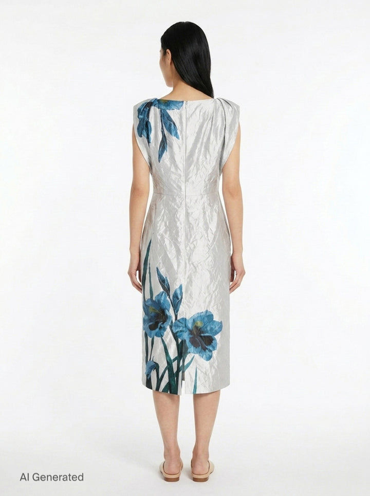 Floral Textured Satin Dress | Erdem | Club21 - back