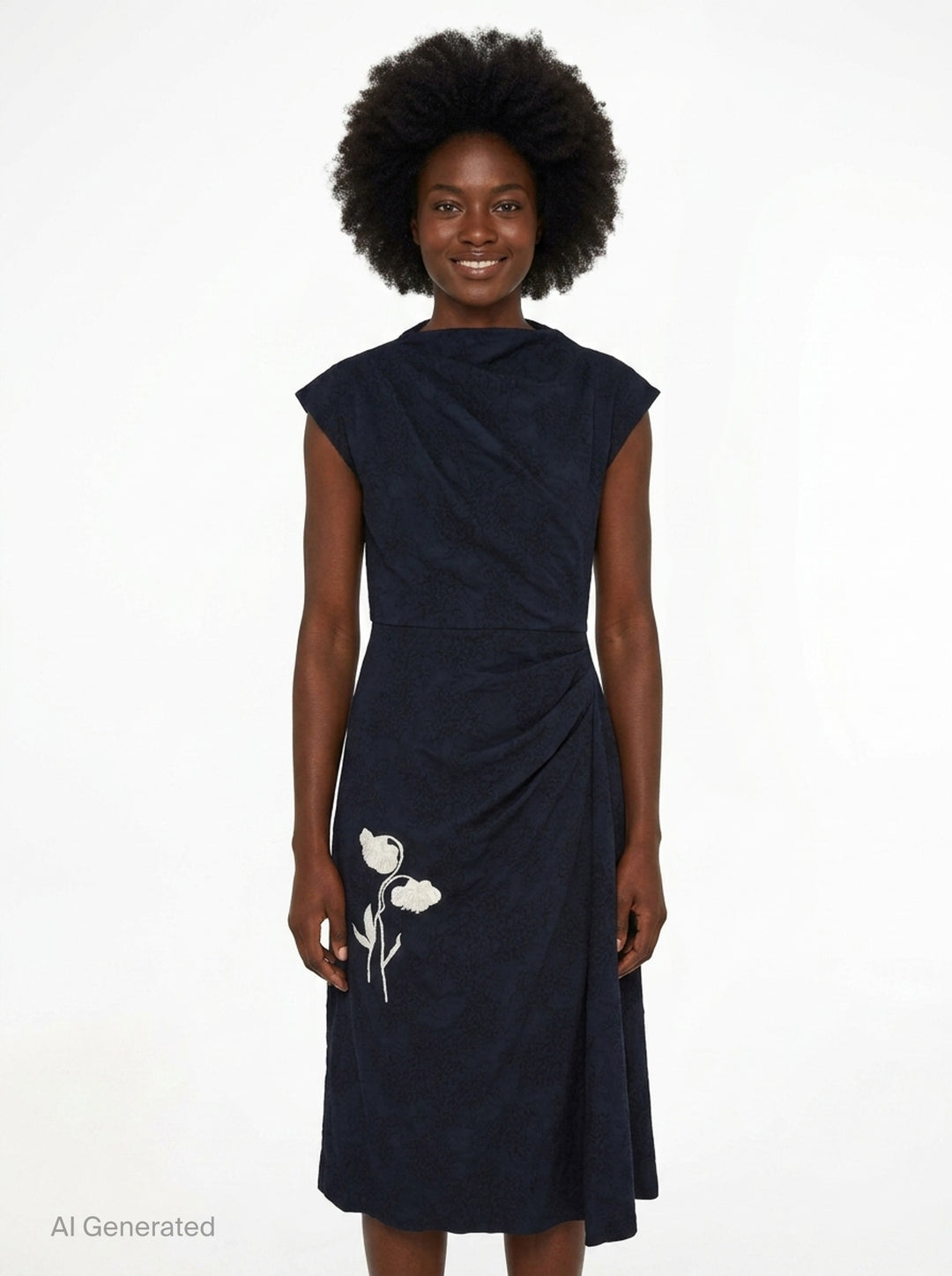 Flower Jacquard Draped Midi Dress | Erdem | Club21 - front