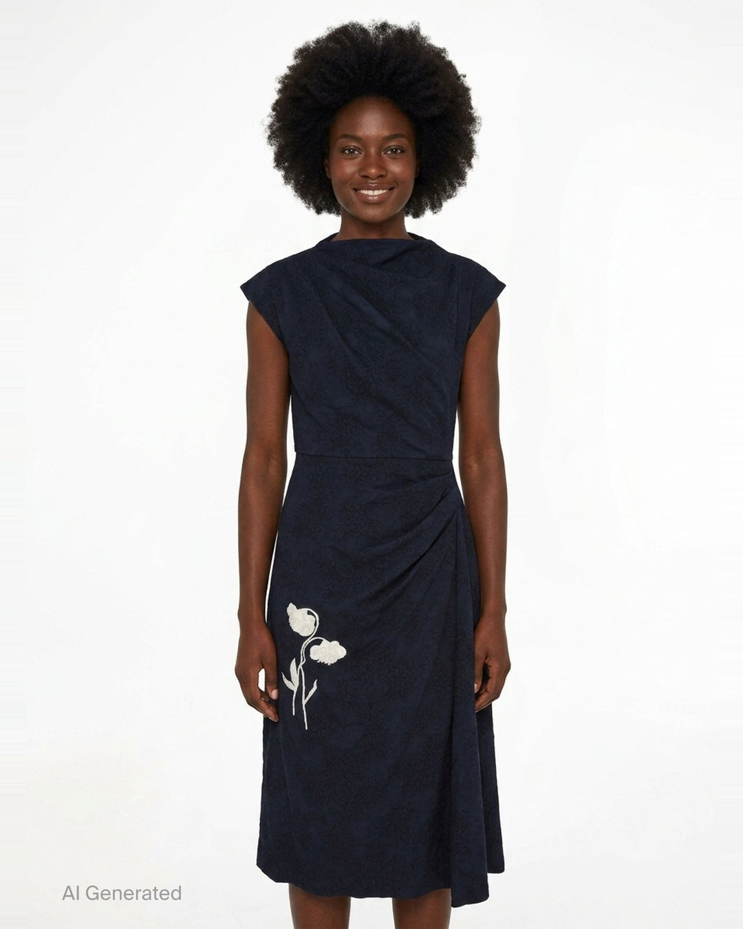 Flower Jacquard Draped Midi Dress | Erdem | Club21 - front