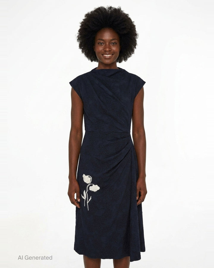 Flower Jacquard Draped Midi Dress | Erdem | Club21 - front