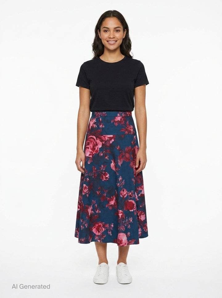 Heavy Cotton Poplin A-Line Midi Skirt | Erdem | Club21 - front