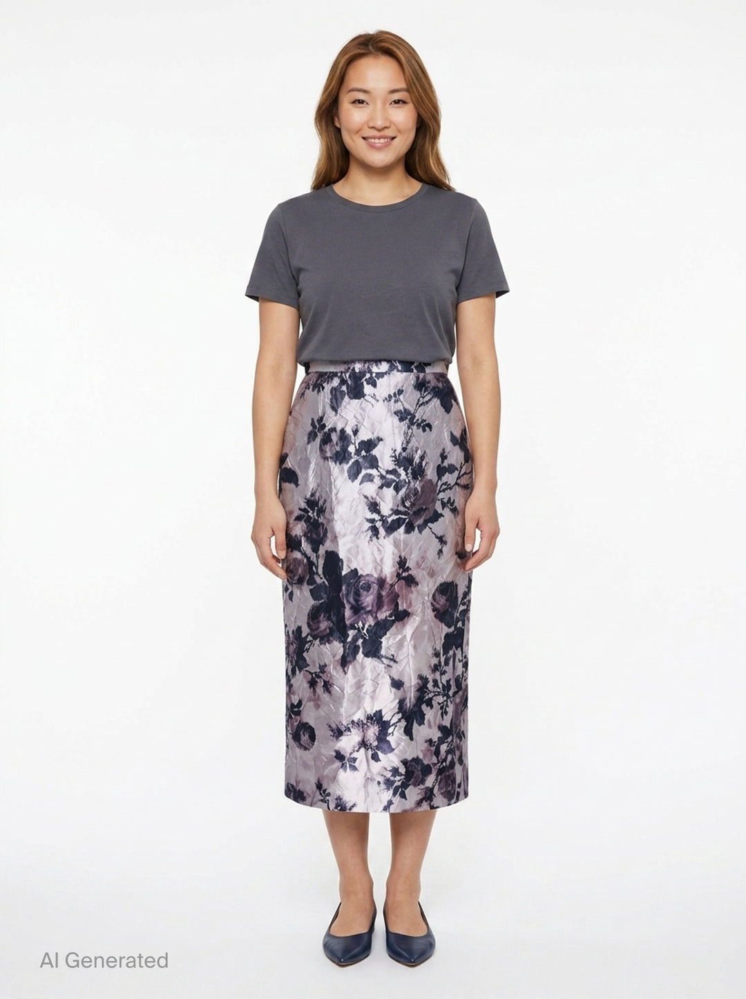 Textured Satin Floral Pencil Midi Skirt | Erdem | Club21 - front