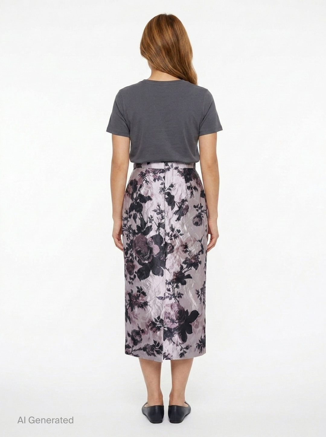 Textured Satin Floral Pencil Midi Skirt | Erdem | Club21 - back