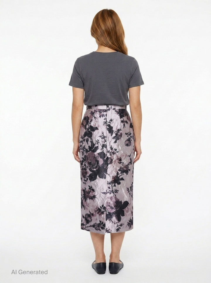 Textured Satin Floral Pencil Midi Skirt | Erdem | Club21 - back