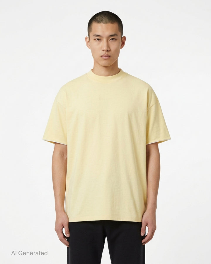 Fear of God ESSENTIALS Classic Double Layer Tee in black with white undertee at the neckline and hem and tonal embroidered logo at the chest - front