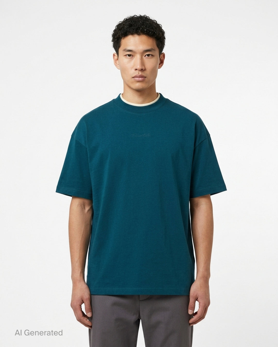 Fear of God ESSENTIALS Classic Double Layer Tee in black with white undertee at the neckline and hem and tonal embroidered logo at the chest - front