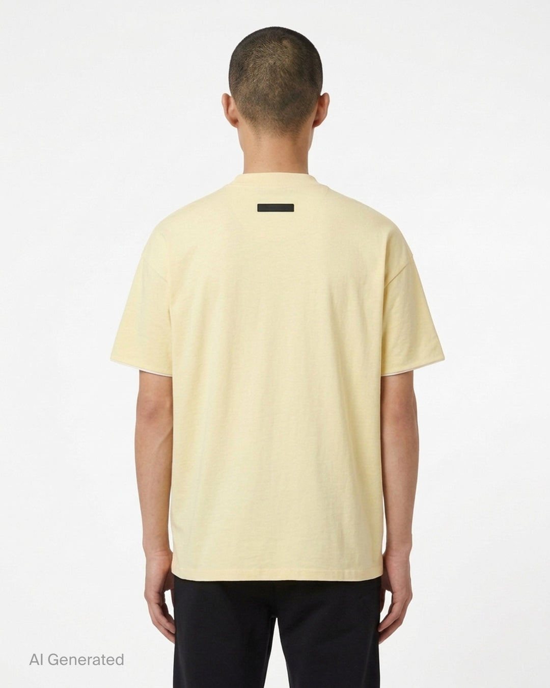 Fear of God ESSENTIALS Classic Double Layer Tee in black with white undertee at the neckline and hem and tonal embroidered logo at the chest - back