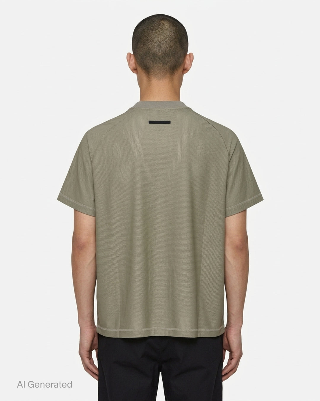 Fear of God Essentials Essential Raglan Tee in black with tonal FGE logo on the chest and ribbed crewneck, shown flat from the front - back