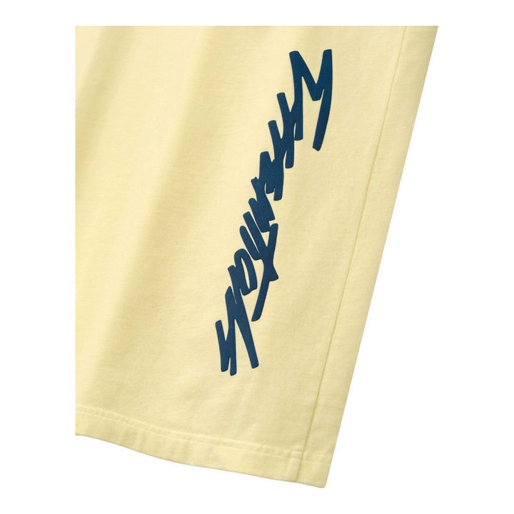 Fear of God ESSENTIALS Panelled Modern Tee in deep teal with a yellow logo graphic at the chest, shown from the front - packshot