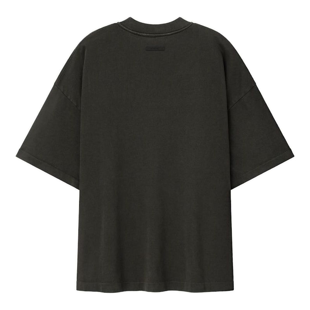 Fear of God Essentials Signature 90's Short Sleeve Tee in washed charcoal with oversized boxy fit and tonal embroidered script logo on the chest - packshot