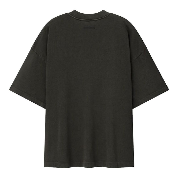 Fear of God Essentials Signature 90's Short Sleeve Tee in washed charcoal with oversized boxy fit and tonal embroidered script logo on the chest - packshot